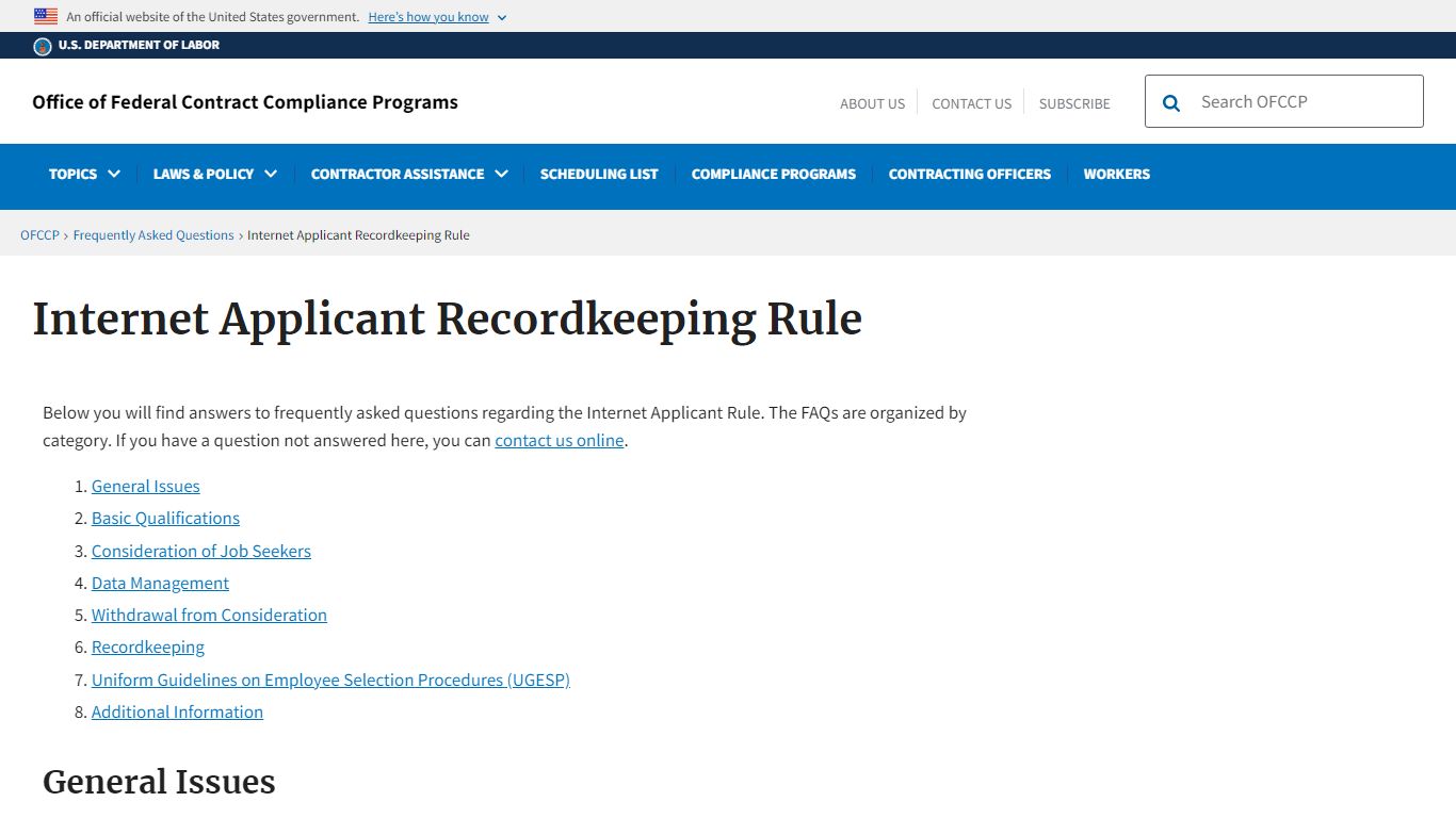 Internet Applicant Recordkeeping Rule | U.S. Department of Labor - DOL